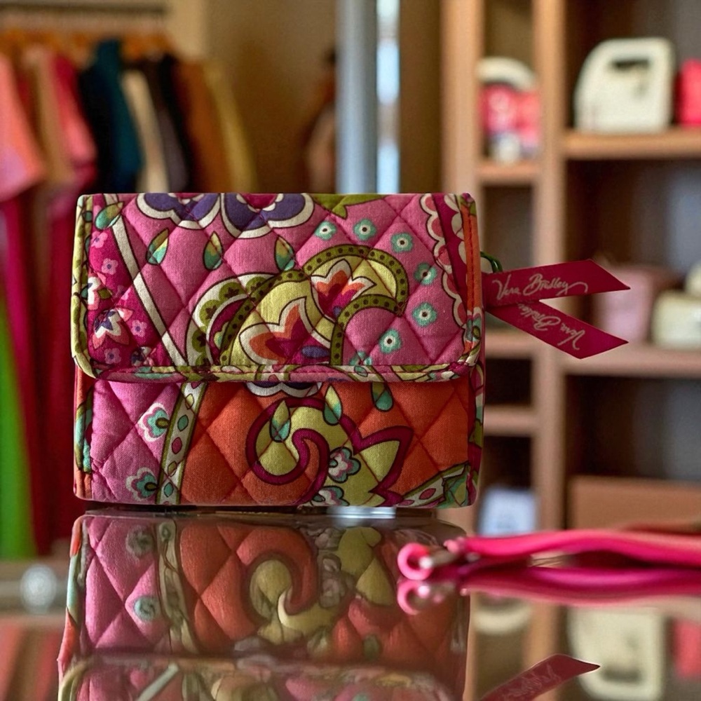 Vera Bradley Vibrant Pink and Green Quilted Wallet